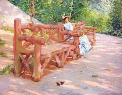 Cita en el banco del parque de William Merritt Chase